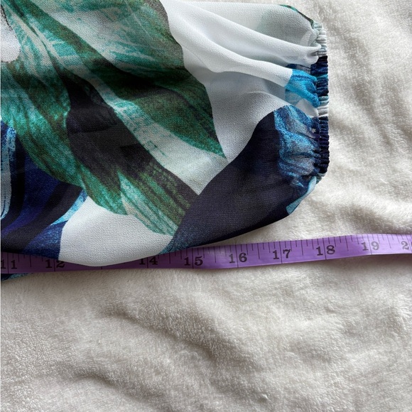 WHBM Floral V-Neck Smocked Waist Long Sleeve Blouse with Peplum - Picture 14 of 15